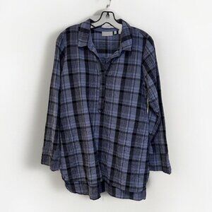 Habitat Womens Tunic Shirt S‎ Blue Black Plaid Seersucker Bohemian Lagenlook